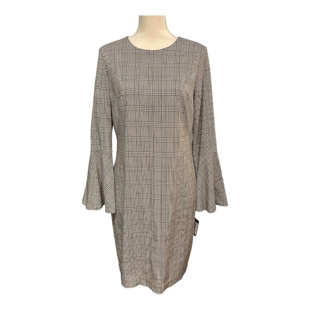 Lauren Ralph Lauren Dress Women 12 Black Plaid Midi Bell Sleeve Academia Y2K 90s